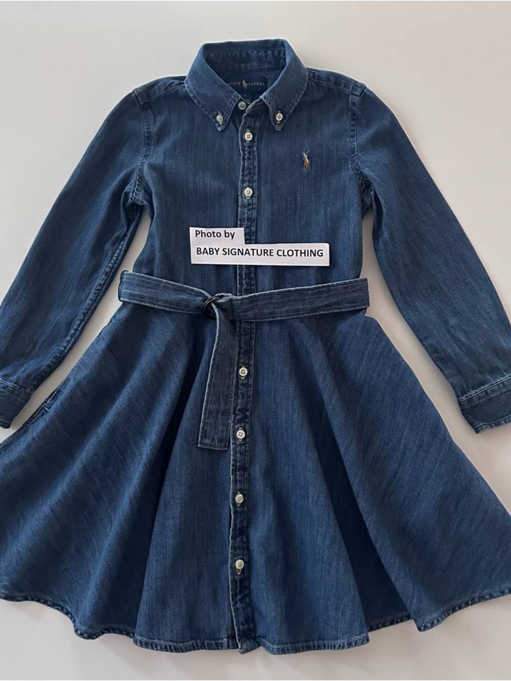 Ralph Lauren Girls 6 Denim Shirt Dress Belted